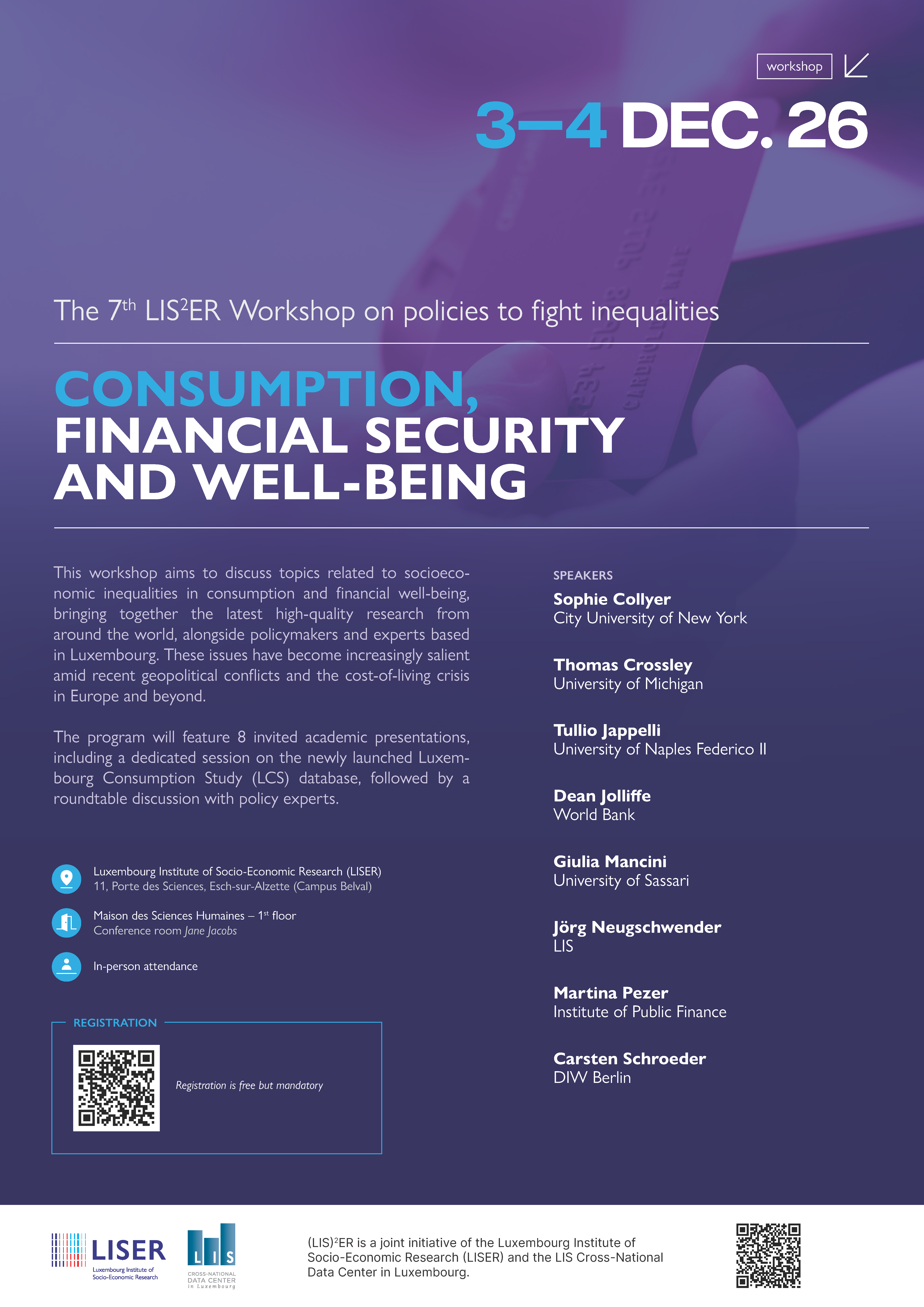 2026 (LIS)2ER workshop on Policies to Fight Inequalities: Consumption, Financial Security and Well-being