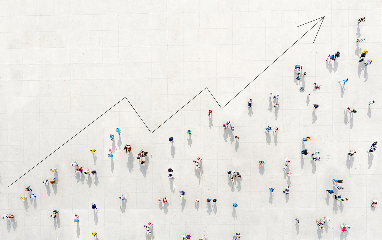 Crowd from above forming a growth graph